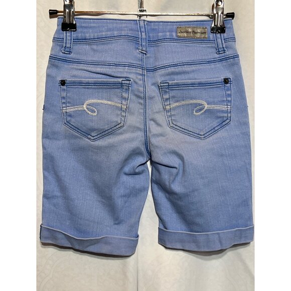 Girls Justice Premium Light Blue Denim Bermuda Shorts Size 8S Adjustable Waist C - Picture 2 of 10